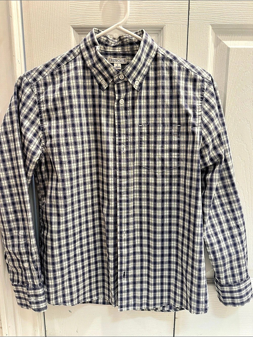 Crewcuts Boys Plaid Cotton Button Down in Blue & White Size 12